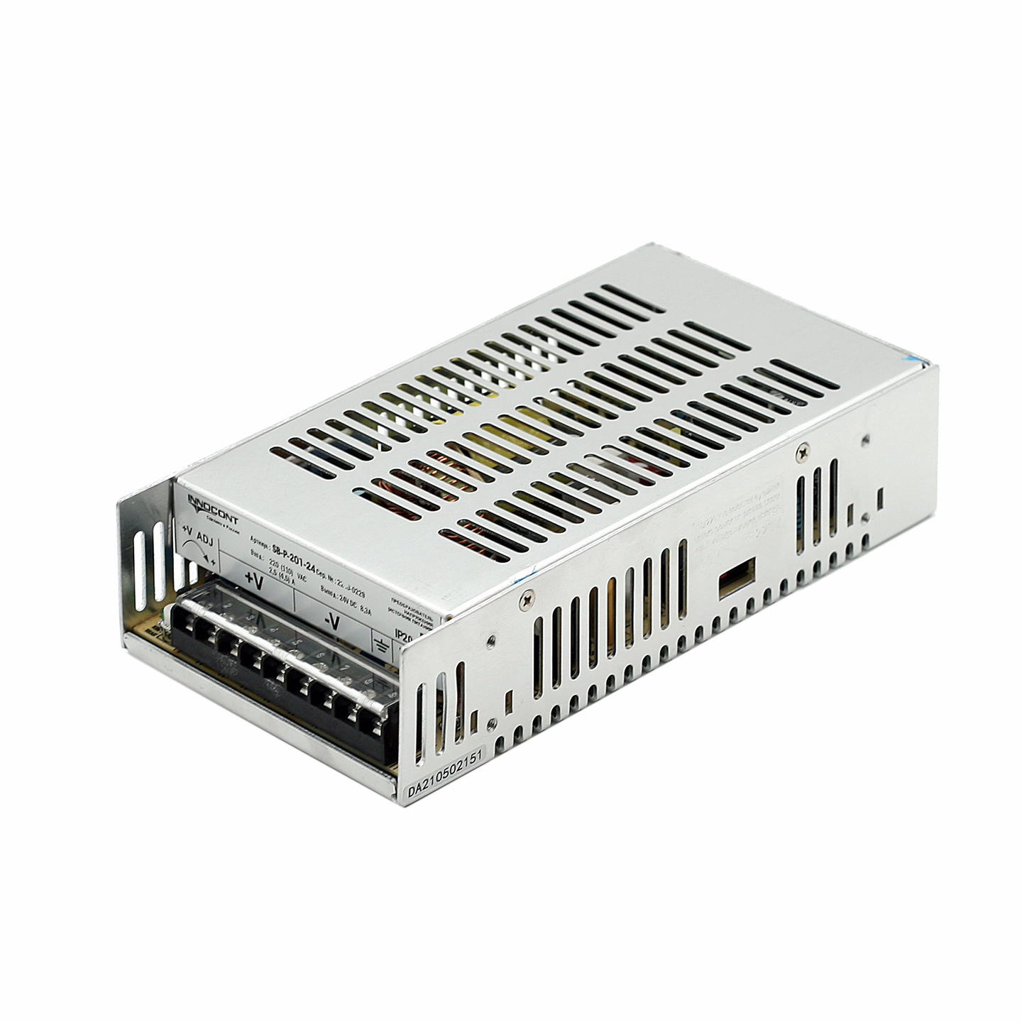 Источник питания INNOCONT. Вход: 220VAC, 2.5А, выход: 200W, 24VDC, 8.3A, -10 +50С, IP20 типы защиты: КЗ, перегрузка, перенапряжение SB-P-201-24