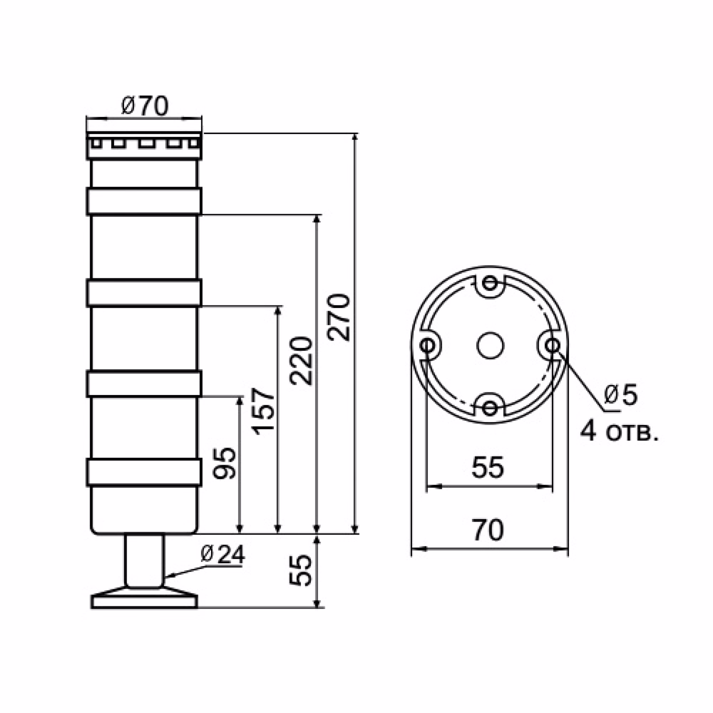 Светосигнальная колонна INNOCONT TL70B-024-GYR-55