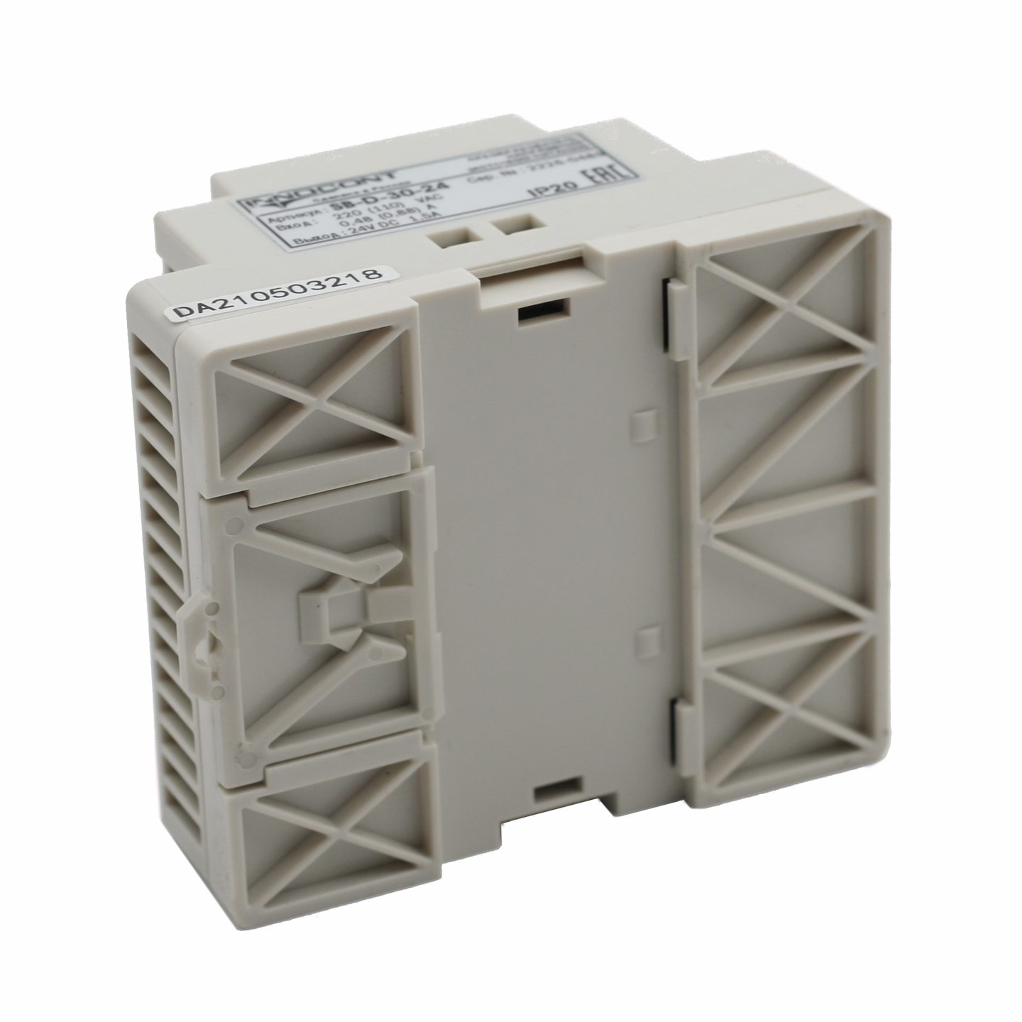 Источник питания INNOCONT. Вход: 220VAC, 0.48А, выход: 30W, 24VDC, 1.5A, -10 +50С, IP20, типы защиты: КЗ, перегрузка, перенапряжение SB-D-30-24
