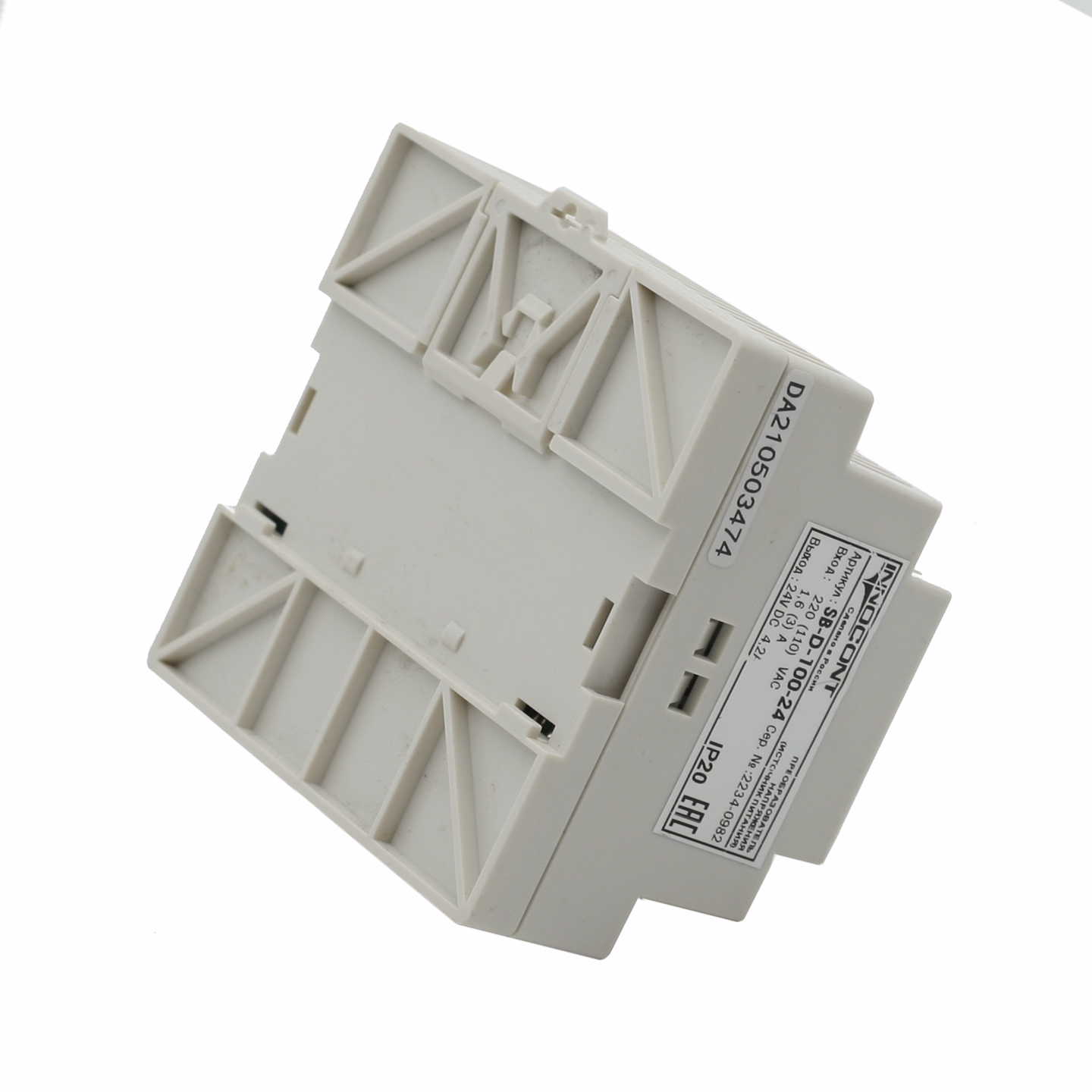 Источник питания INNOCONT. Вход: 220VAC, 1.6А, выход: 100W, 24VDC, 4.2A, типы защиты: КЗ, перегрузка,-10 +50С, IP20, перенапряжение SB-D-100-24