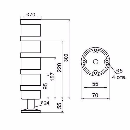 Светосигнальная колонна INNOCONT TL70-024-GGGR-55
