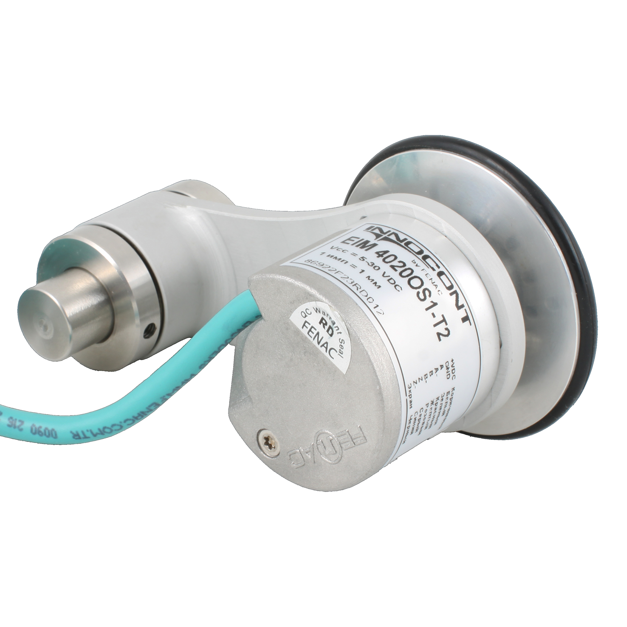 Инкрементальный энкодер INNOCONT D=40мм с мерным колесом L=200мм, контактная поверхность - резина, профиль гладкий, 1имп/0,5мм, 5…30VDC, выход HTL, IP64, -20…+85°C, тангенциальный кабель 2м