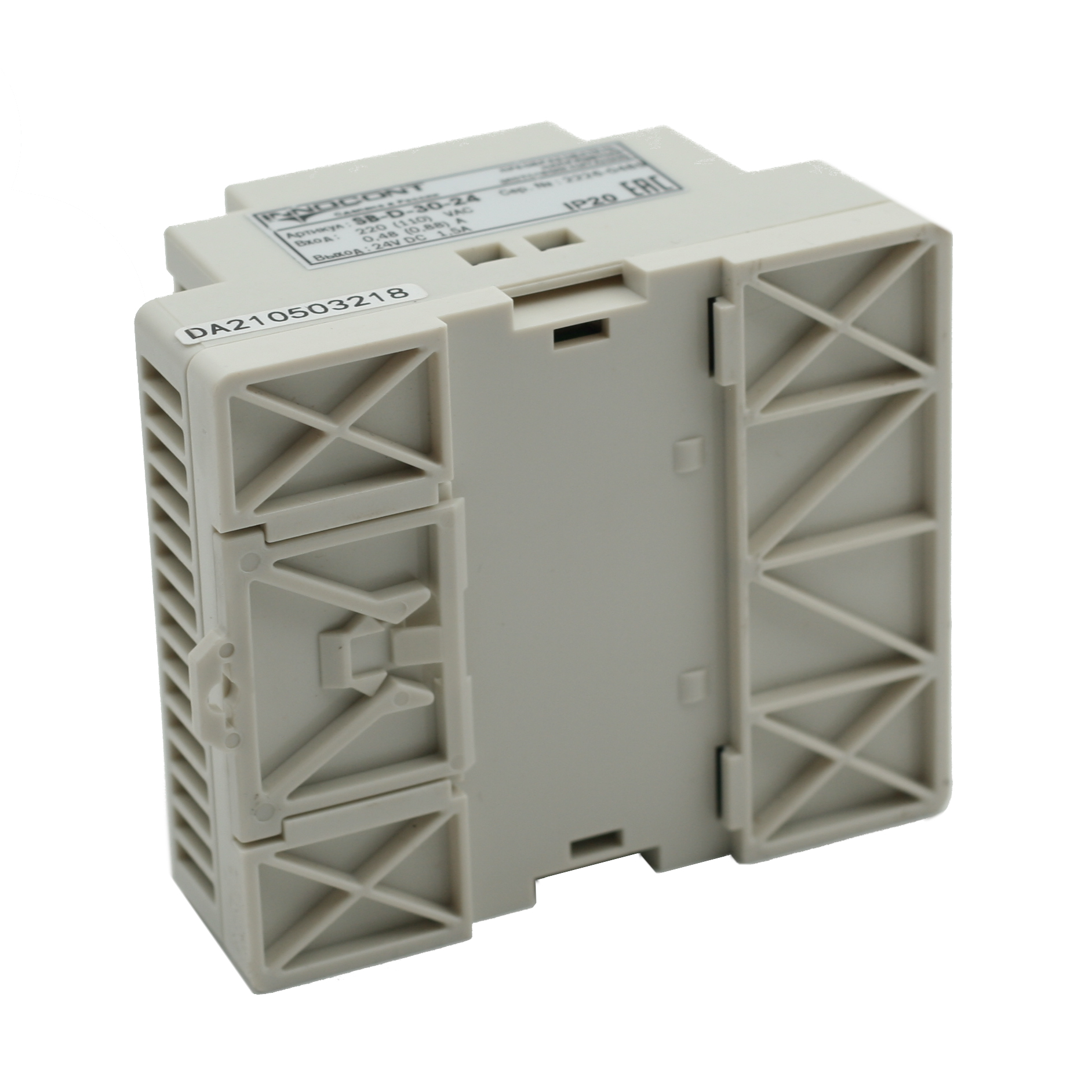 Источник питания INNOCONT. Вход: 220VAC, 0.48А, выход: 30W, 24VDC, 1.5A, -10 +50С, IP20, типы защиты: КЗ, перегрузка, перенапряжение SB-D-30-24