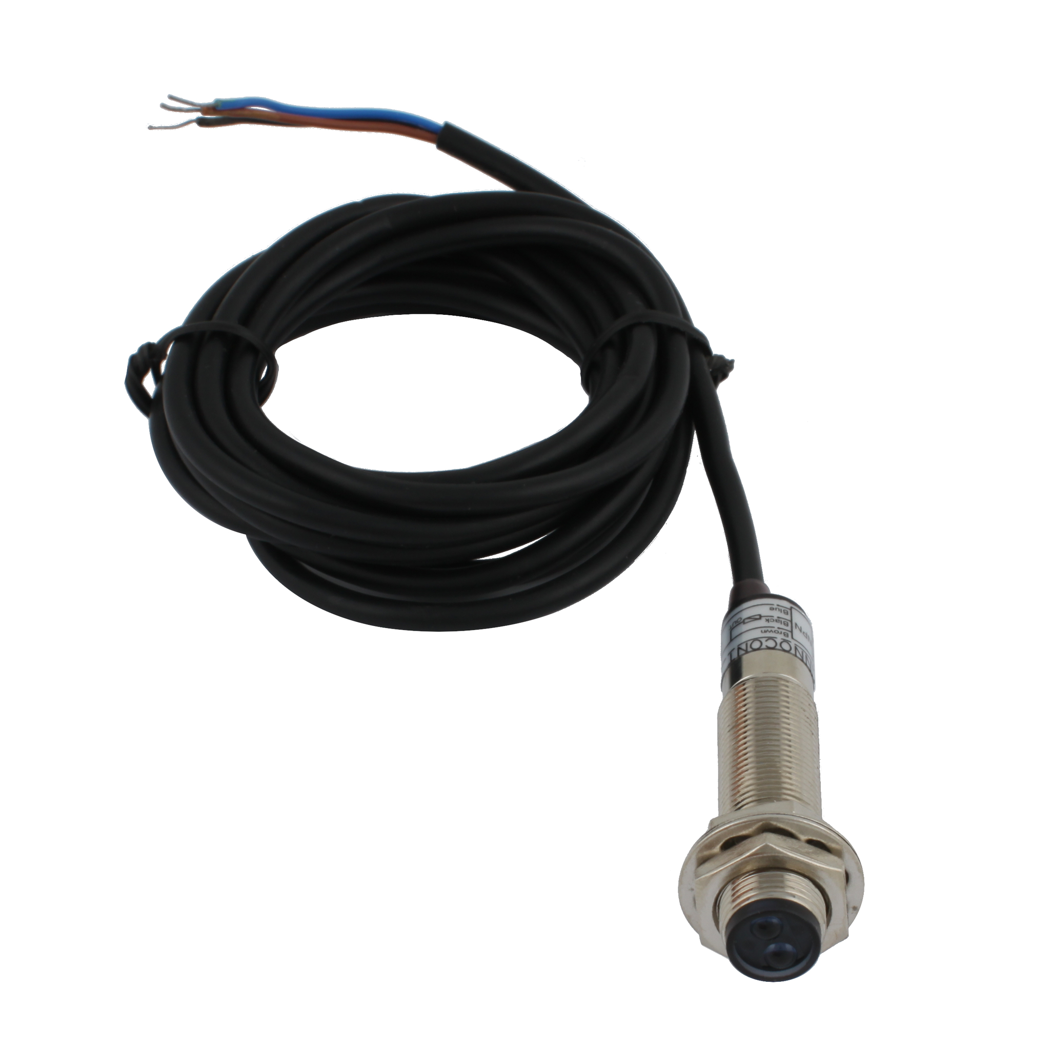 Фотодатчик диффузионный INNOCONT, М12x1, зона срабатывания до 10 см, -10 +60 С, 12…24 VDC, IP67, выход: NPN NO, макс. ток 200 мА, время реакции 3 мс, кабель 2 м PES-D12-NO10D