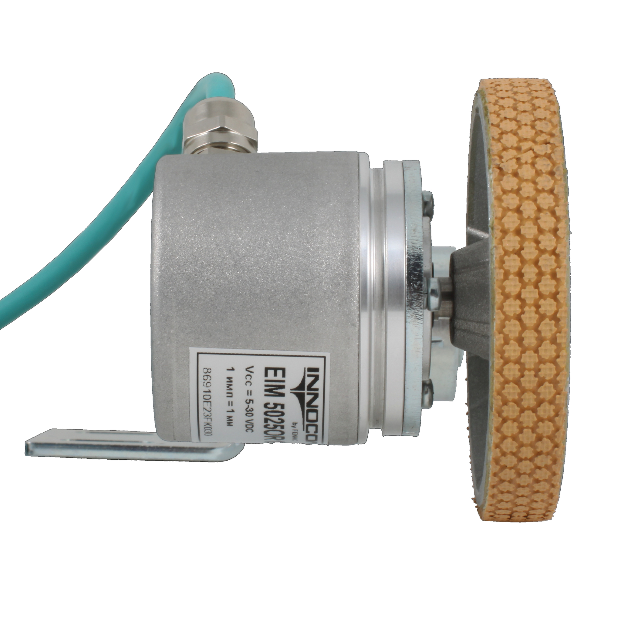 Инкрементальный энкодер INNOCONT D=50мм с мерным колесом L=250мм, контактная поверхность - резина, профиль ребристый, 1имп/0,5мм, 5…30VDC, выход HTL, IP64, -20…+85°C, радиальный кабель 2м