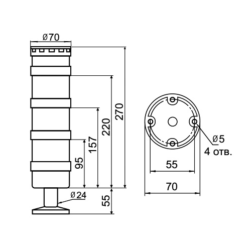 Светосигнальная колонна INNOCONT TL70B-024-WBR-55