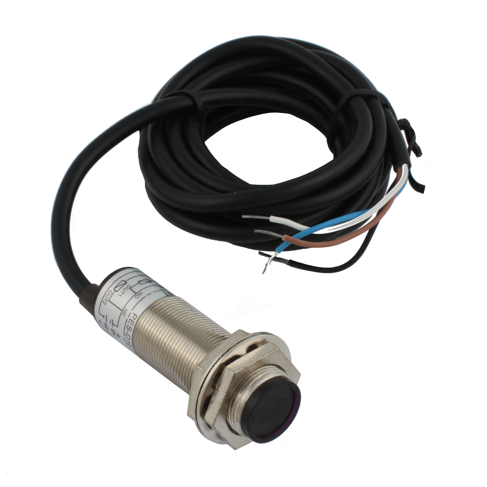 Фотодатчик диффузионный INNOCONT, М18x1, зона срабатывания до 30 см, -10 +60 С, 12…24 VDC, IP67, выход: NPN NO + NC, макс. ток 200 мА, время реакции 3 мс, кабель 2 м PES-D18-NOC30D (cable)