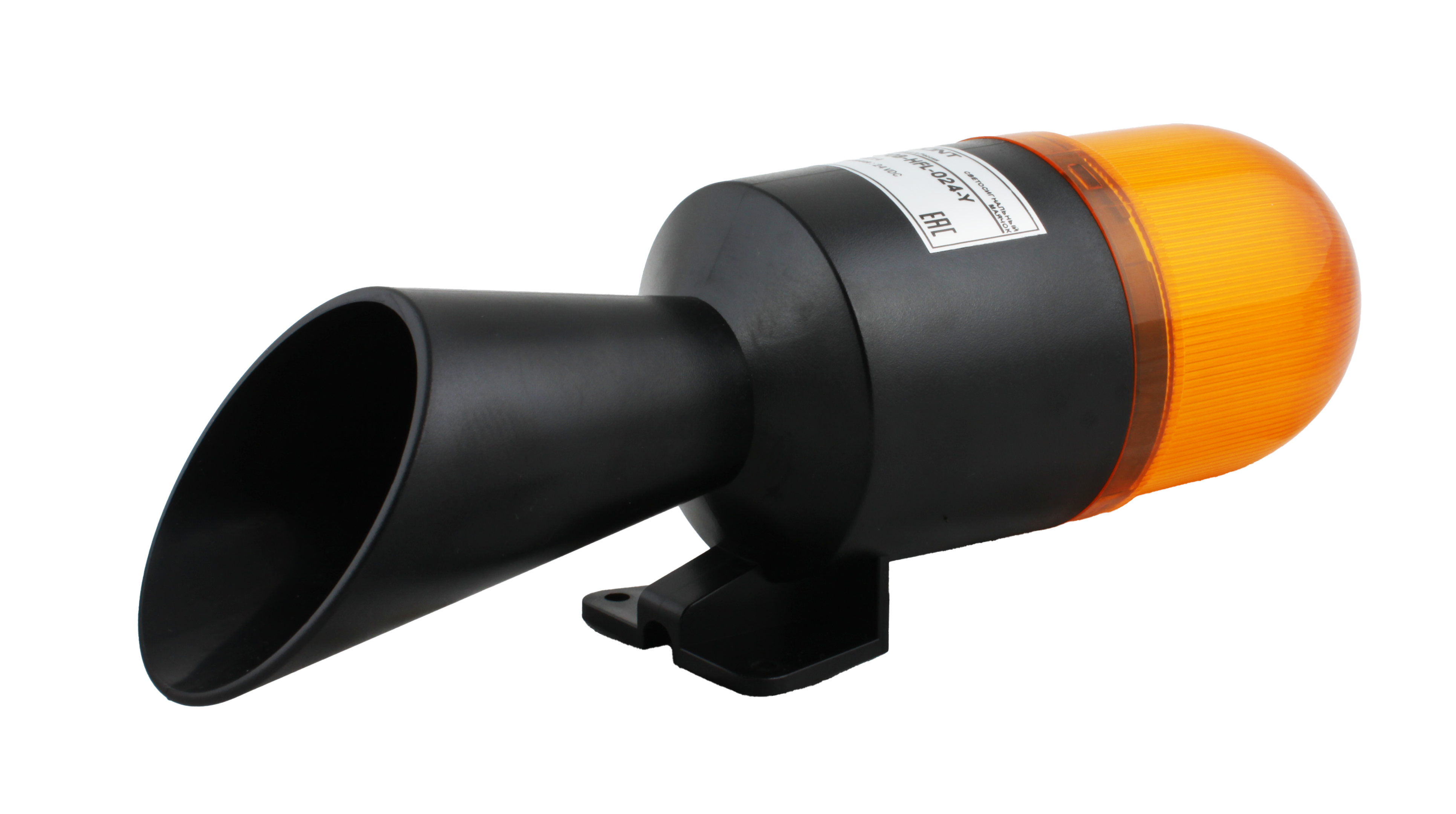 Светосигнальный маячок с усиленным звуком INNOCONT, диаметр основания 70мм, L=245мм, светодиод(мигающее), зуммер 100дБ, цвет: желтый, 220VAC, IP54. кабель 0,7м