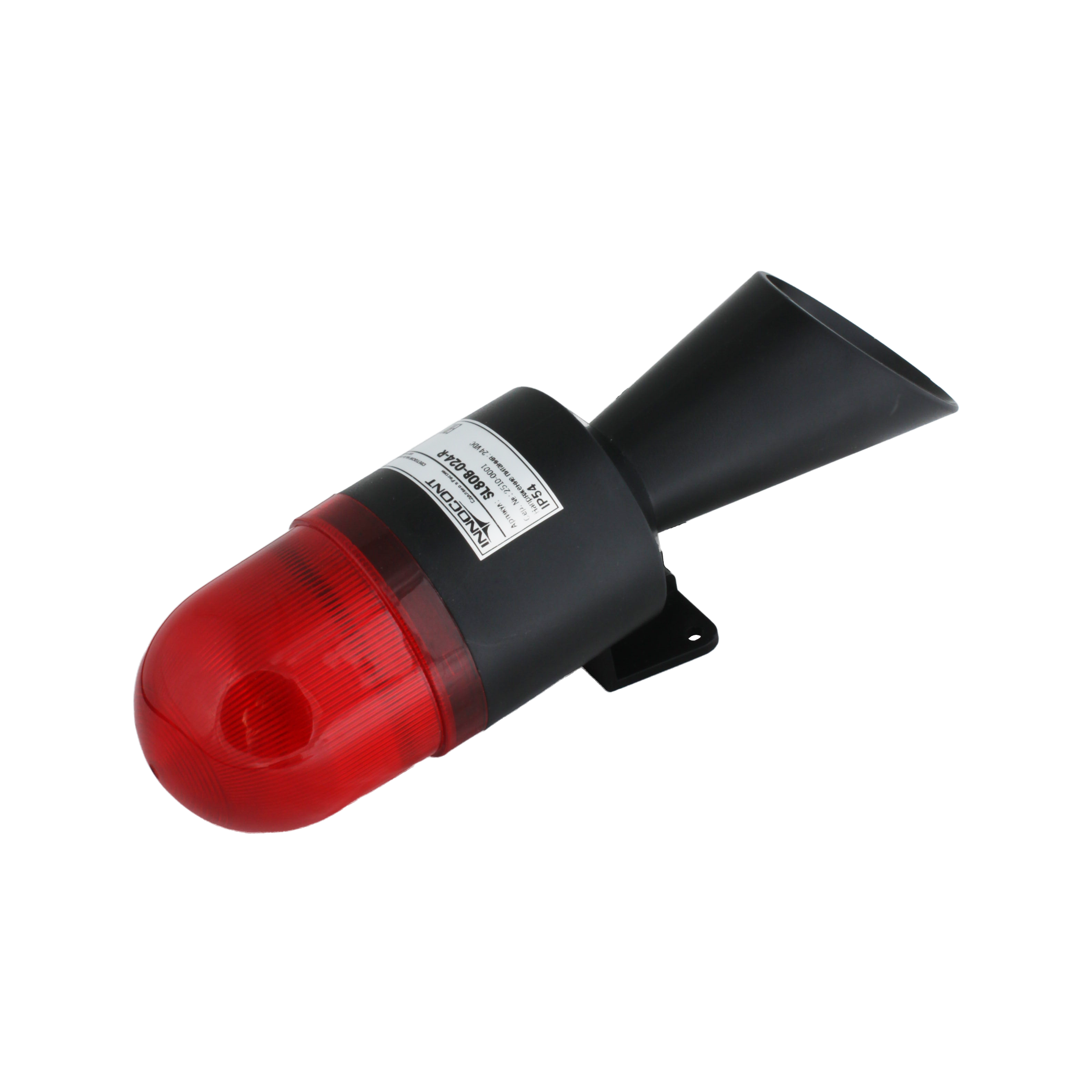 Светосигнальный маячок с усиленным звуком INNOCONT, диаметр основания 70мм, L=245мм, светодиод(мигающее), зуммер 100дБ, цвет: красный, 220VAC, IP54. кабель 0,7м