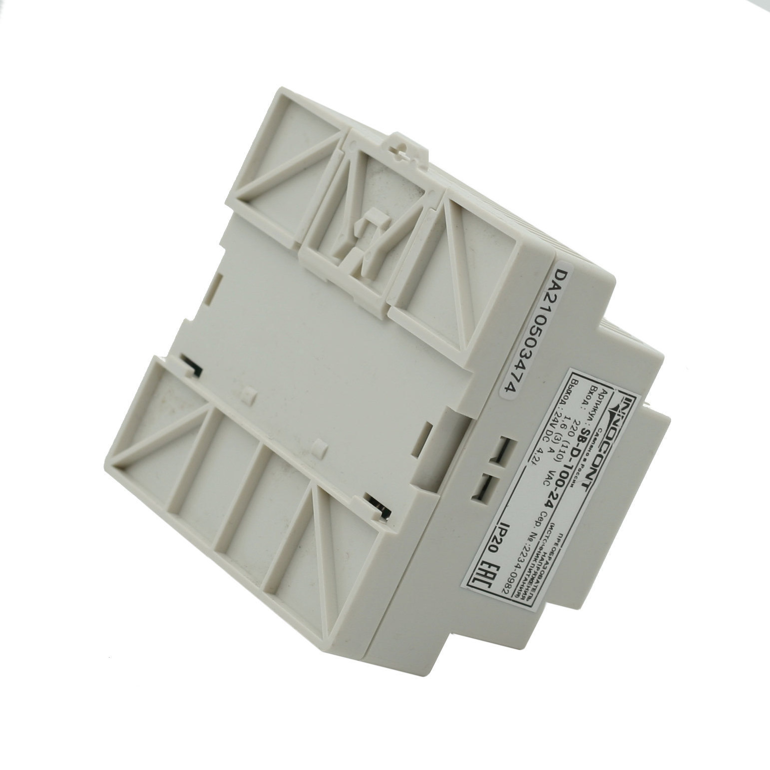 Источник питания INNOCONT. Вход: 220VAC, 1.6А, выход: 100W, 24VDC, 4.2A, типы защиты: КЗ, перегрузка,-10 +50С, IP20, перенапряжение SB-D-100-24