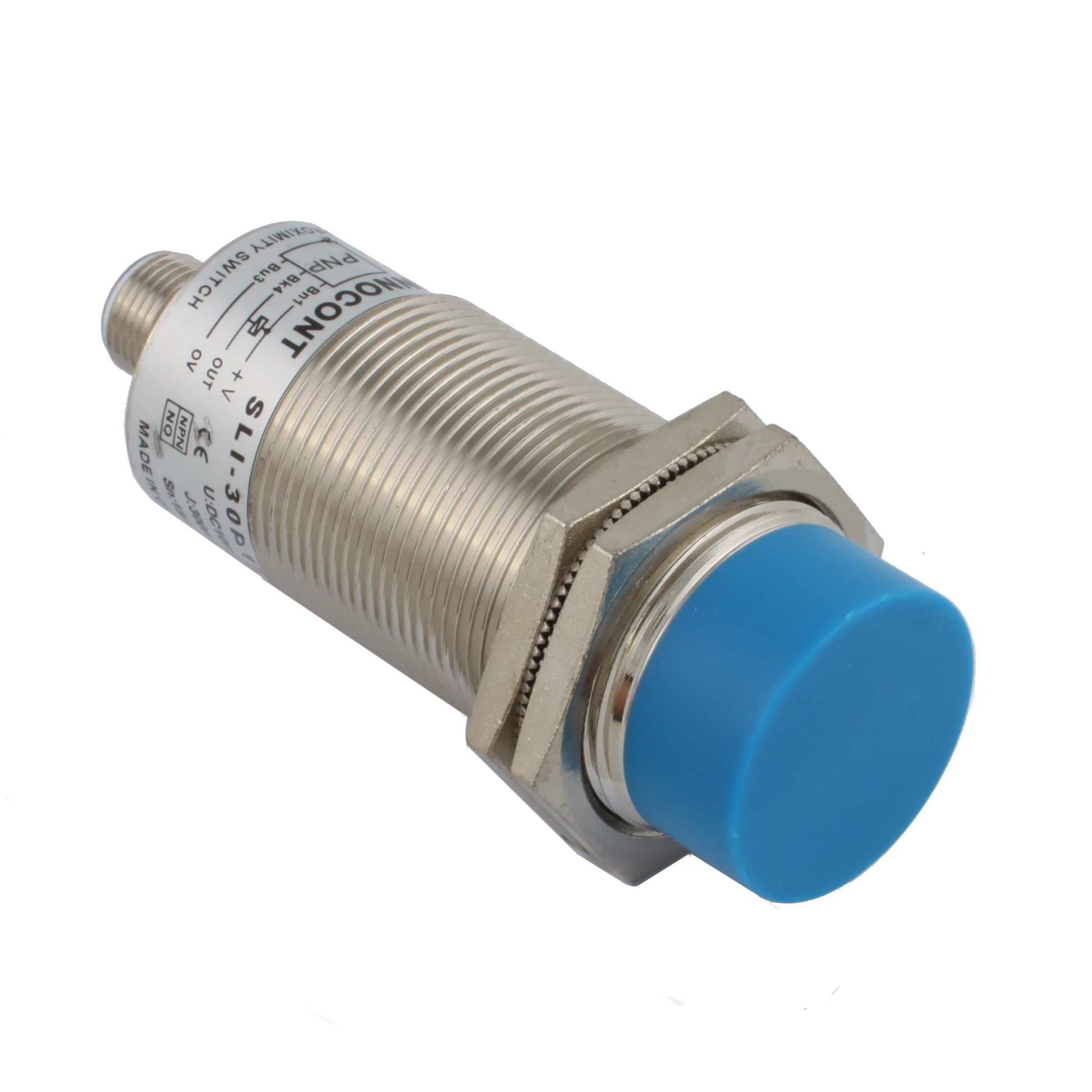 Индуктивный датчик INNOCONT, M30x1,5, L=78 мм, неэкранированный, зона срабатывания 15 мм, -25 +60 С, 12…24 VDC, IP67, выход: PNP NO, макс. ток 200 мА, разъем M12 SLI-30P15C