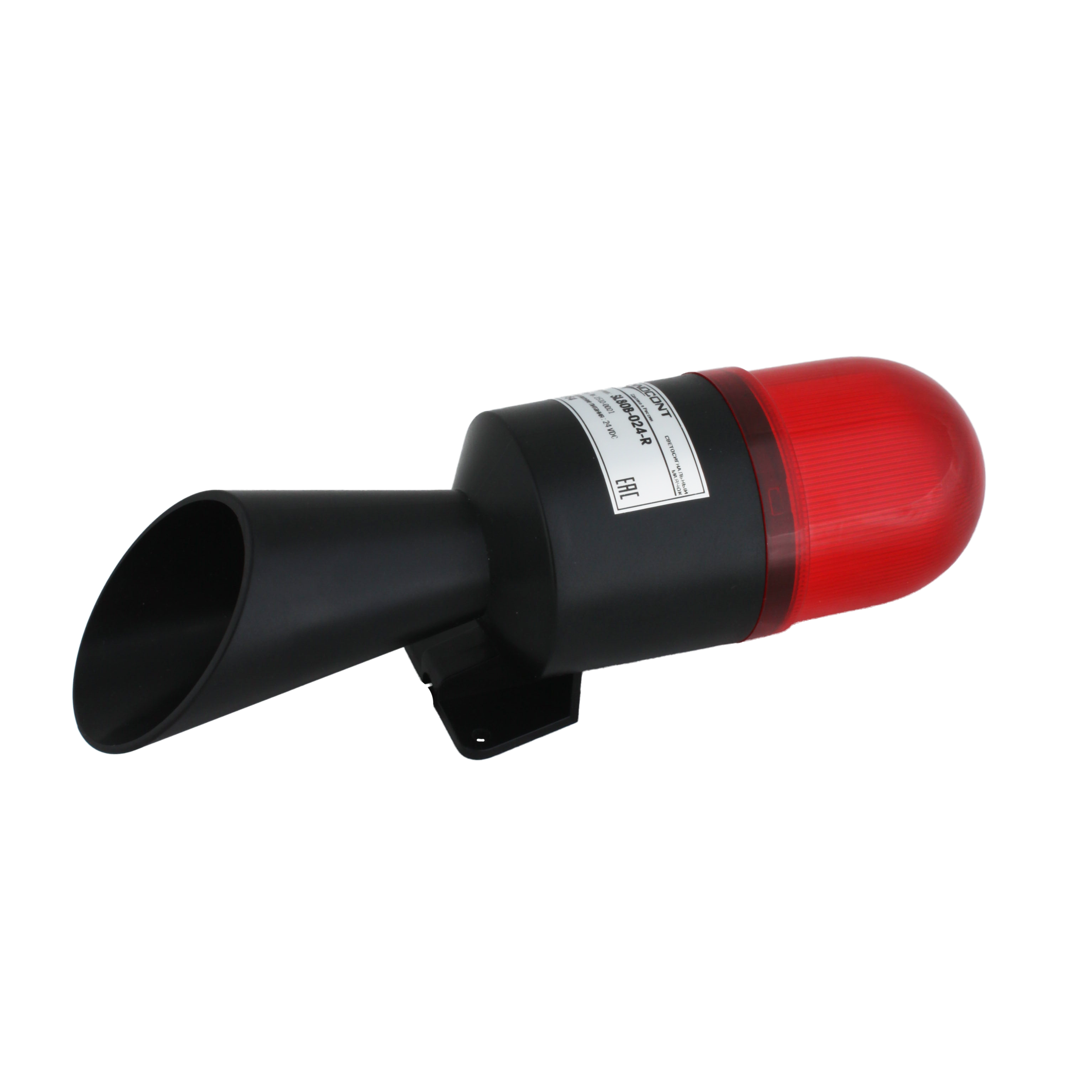 Светосигнальный маячок с усиленным звуком INNOCONT, диаметр основания 70мм, L=245мм, светодиод(мигающее), зуммер 100дБ, цвет: красный, 220VAC, IP54. кабель 0,7м