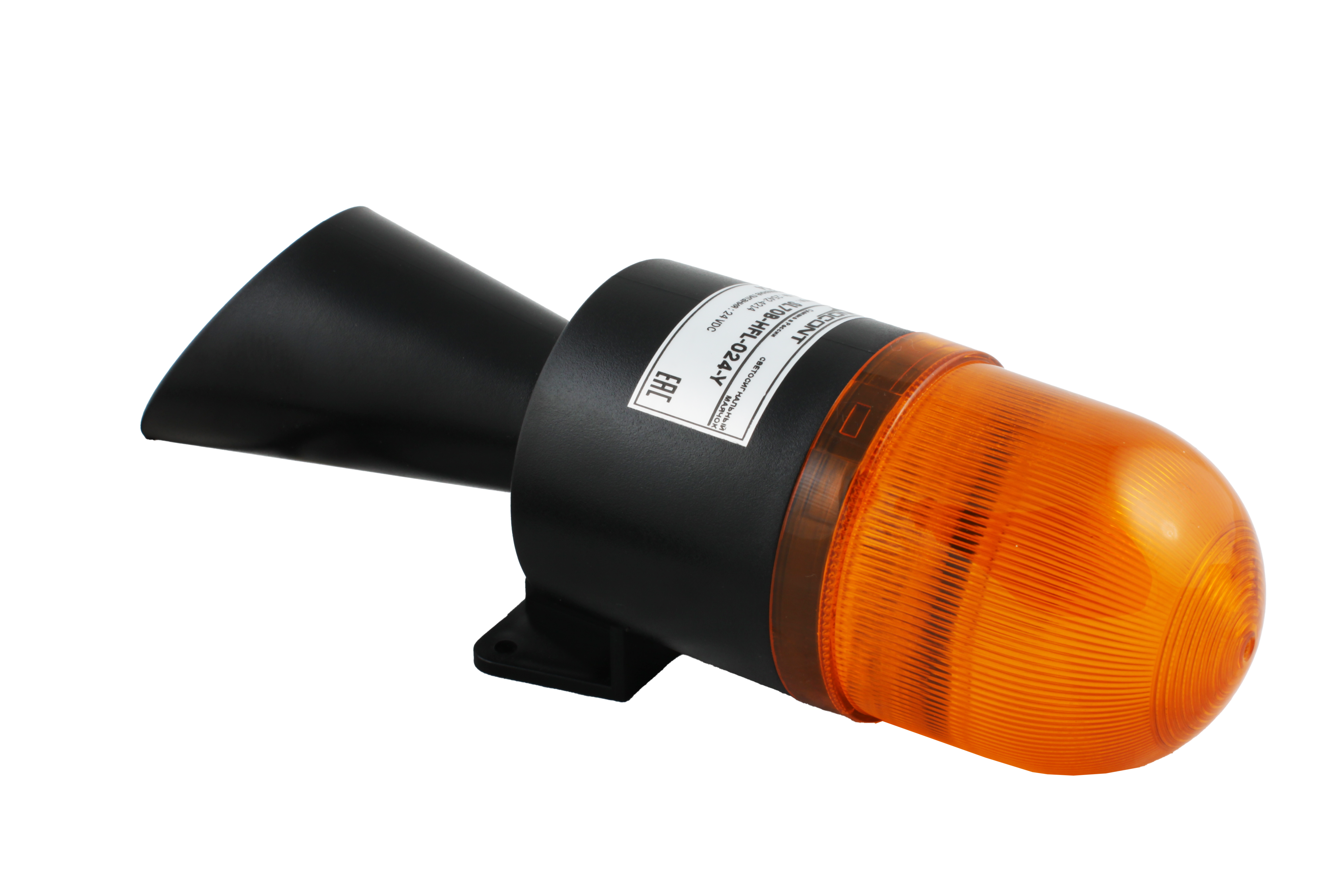 Светосигнальный маячок с усиленным звуком INNOCONT, диаметр основания 70мм, L=245мм, светодиод(мигающее), зуммер 100дБ, цвет: желтый, 220VAC, IP54. кабель 0,7м