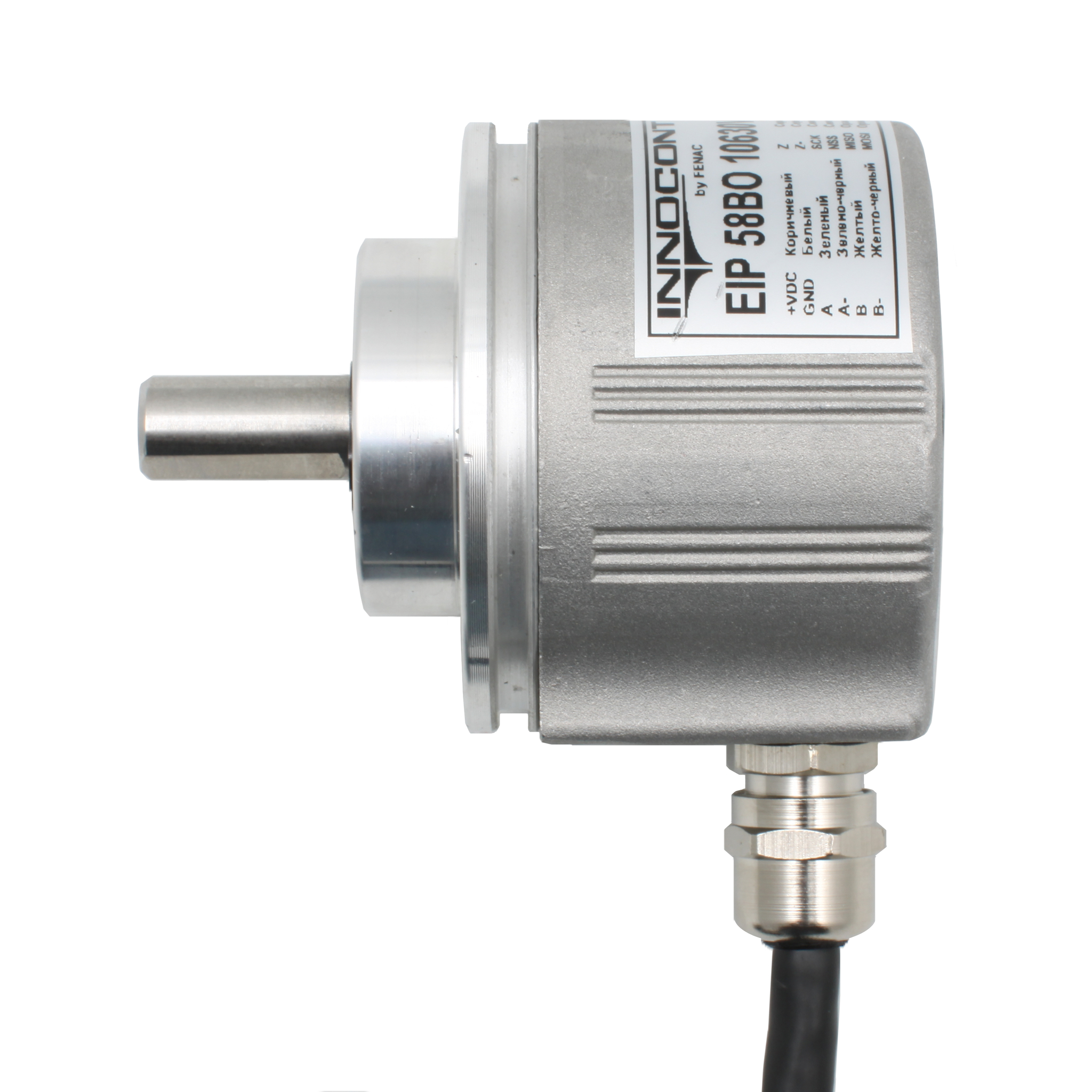 Инкрементальный программируемый энкодер INNOCONT D=58мм, выступающий вал 10мм, 5…30VDC, выход TTL/HTL с инверсией, IP 65