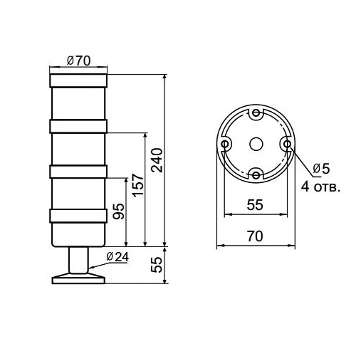 Светосигнальная колонна INNOCONT TL70-024-BYG-55