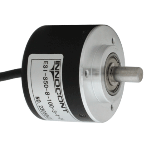 Инкрементальный энкодер INNOCONT D=50мм, выступающий вал 8мм, 5000 имп/об, 5VDC, выход TTL, IP54, -20…+80°C, аксиальный кабель 2м