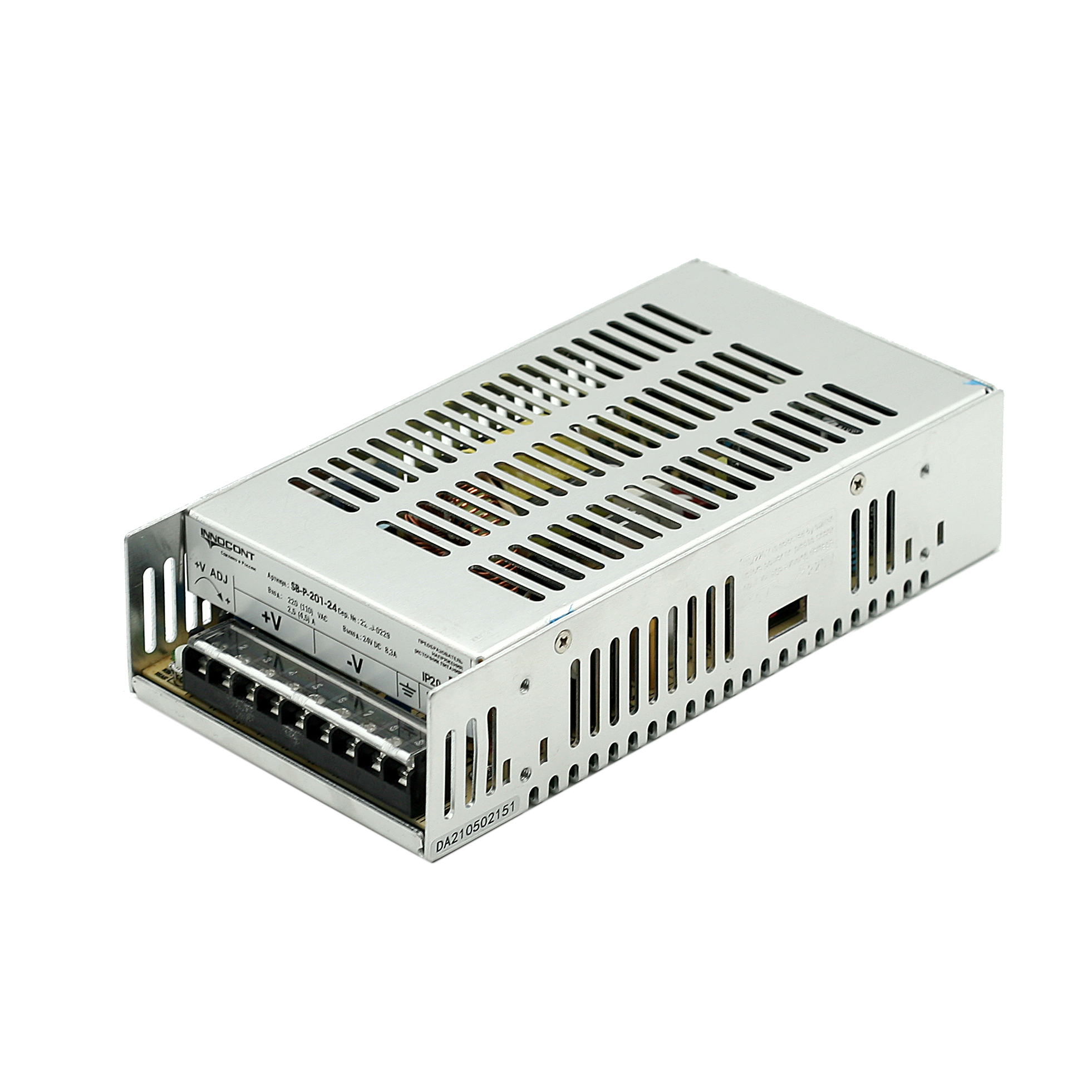 Источник питания INNOCONT. Вход: 220VAC, 2.5А, выход: 200W, 24VDC, 8.3A, -10 +50С, IP20 типы защиты: КЗ, перегрузка, перенапряжение SB-P-201-24