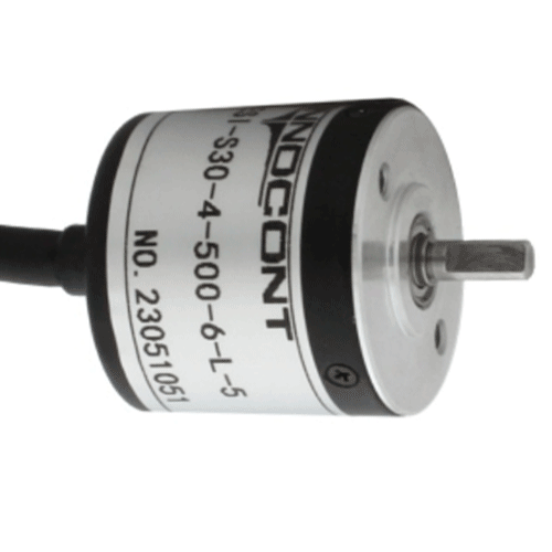 Инкрементальный энкодер INNOCONT D=30мм, выступающий вал 4мм, 500 имп/об, 5VDC, выход TTL, IP54, -20…+80°C, аксиальный кабель 2м