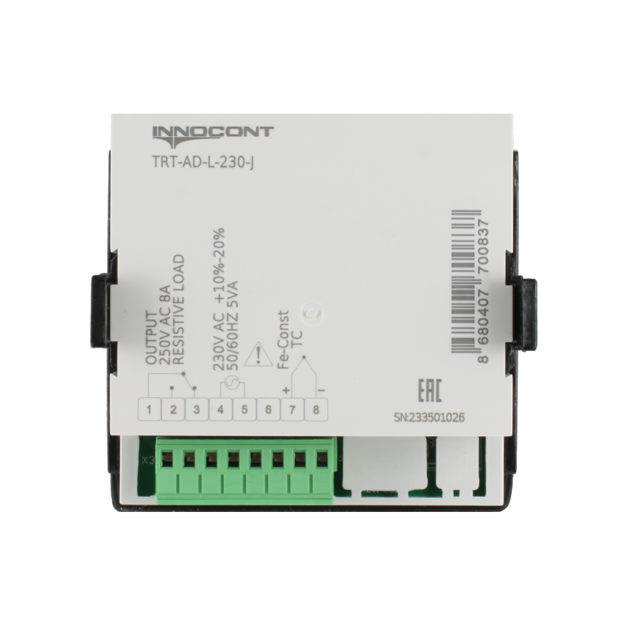 Температурный контроллер INNOCONT с аналоговым управлением и дисплеем, 96х96х50 мм,вход IC, 0...400C, выход реле, ON/OFF, 230VAC
